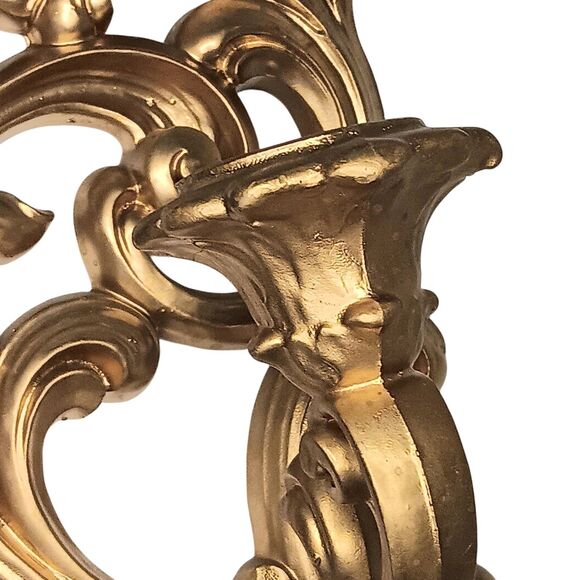 VTG Pair Syroco Gold Ornate Floral Scroll Candle Sconce Hollywood Regency #5133 - Picture 15 of 16